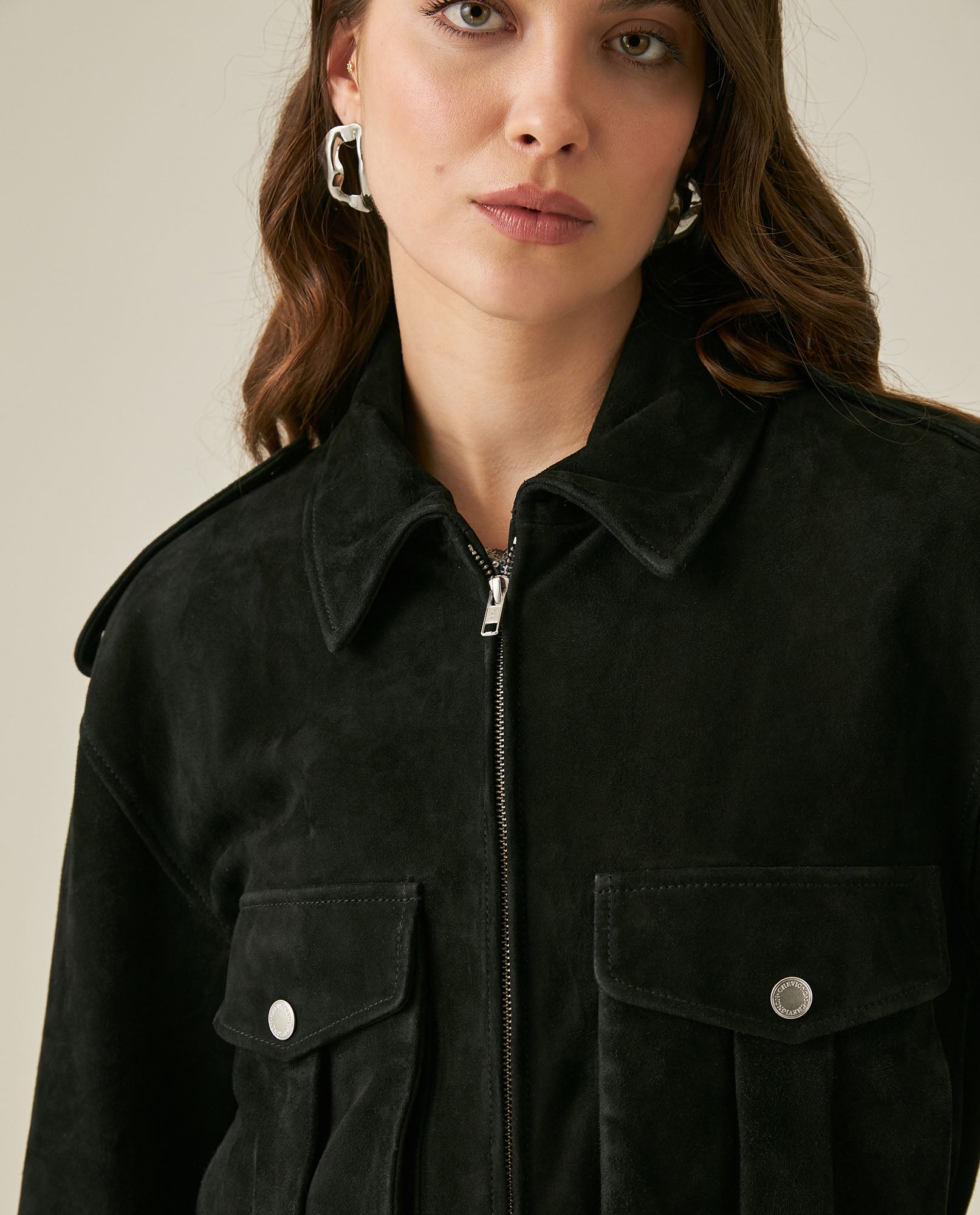 Womens Suede Bomber Jacket - Black 63_727H100_NEG194007_5