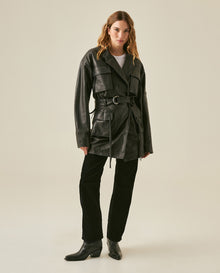 Women´s Leather Trench Coat - Black 63_727H200_NEG194007_4