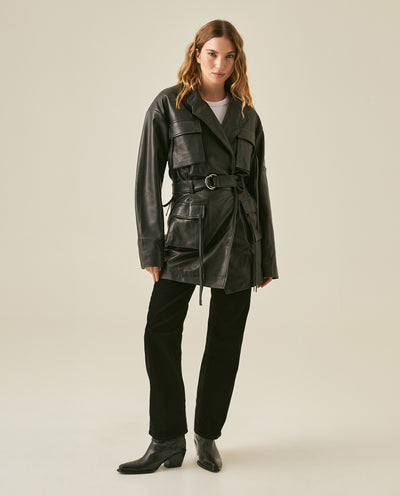 Women´s Leather Trench Coat - Black 63_727H200_NEG194007_4