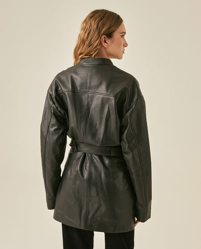 Women´s Leather Trench Coat - Black 63_727H200_NEG194007_6