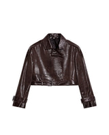 Womens Cropped Leather Trench Jacket - Brown 63_727H202_CAF181033_3