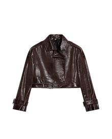 Womens Cropped Leather Trench Jacket - Brown 63_727H202_CAF181033_3