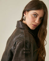 Womens Cropped Leather Trench Jacket - Brown 63_727H202_CAF181033_7