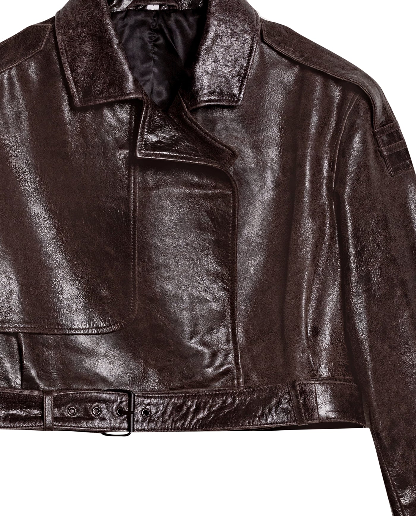 Womens Cropped Leather Trench Jacket - Brown 63_727H202_CAF181033_8