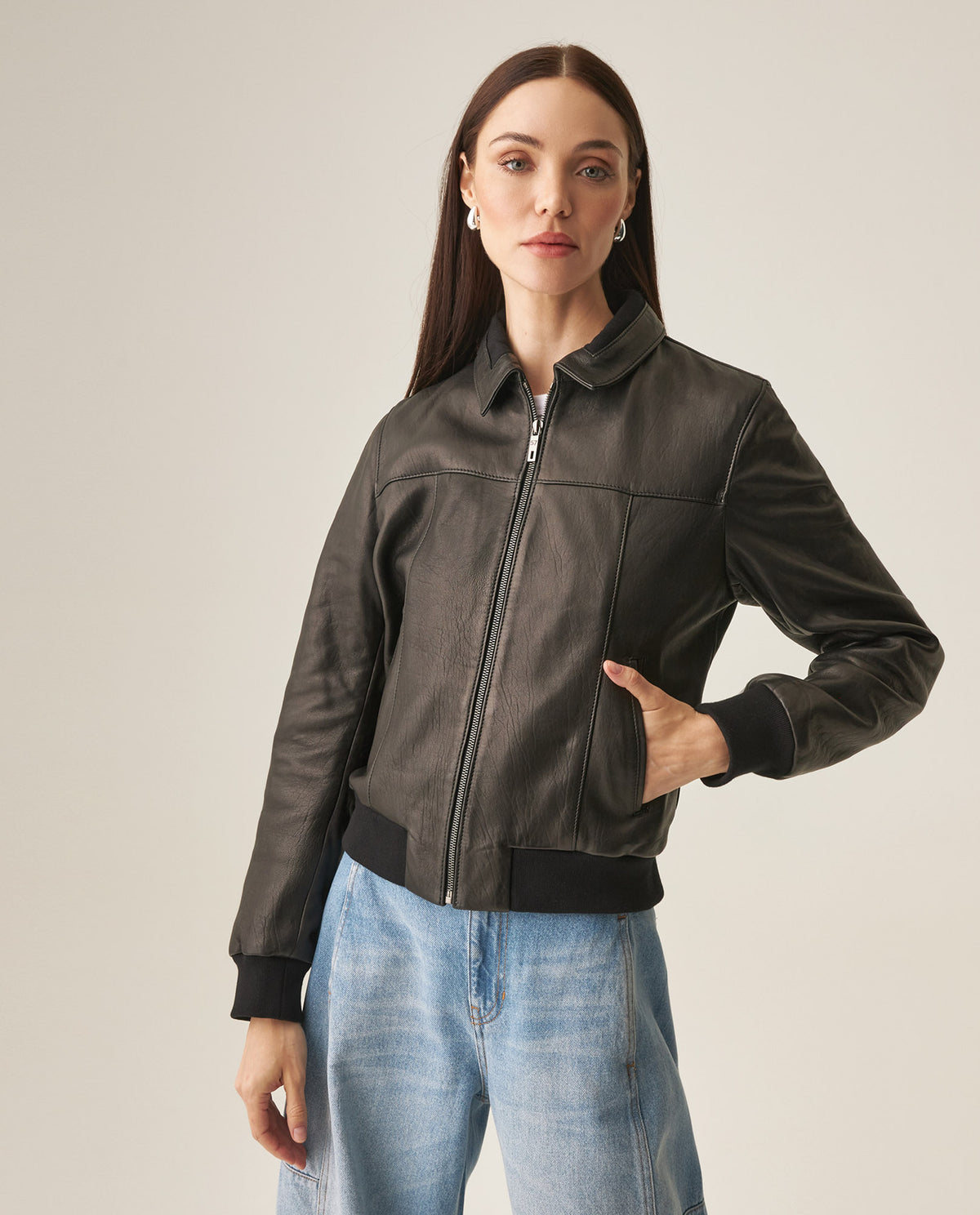 Women´s Lambskin Aviator Jacket - Black 63_727H404_NEG194007_3