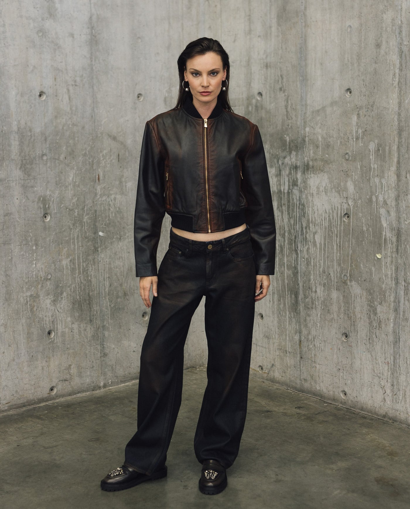 Womens Lambskin Leather Insulated Cropped Jacket - Special Collection - Brown 63_727H505_CAF191317_0