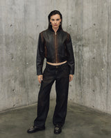 Womens Lambskin Leather Insulated Cropped Jacket - Special Collection - Brown 63_727H505_CAF191317_0