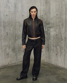 Womens Lambskin Leather Insulated Cropped Jacket - Special Collection - Brown 63_727H505_CAF191317_0