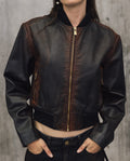 Womens Lambskin Leather Insulated Cropped Jacket - Special Collection - Brown 63_727H505_CAF191317_3