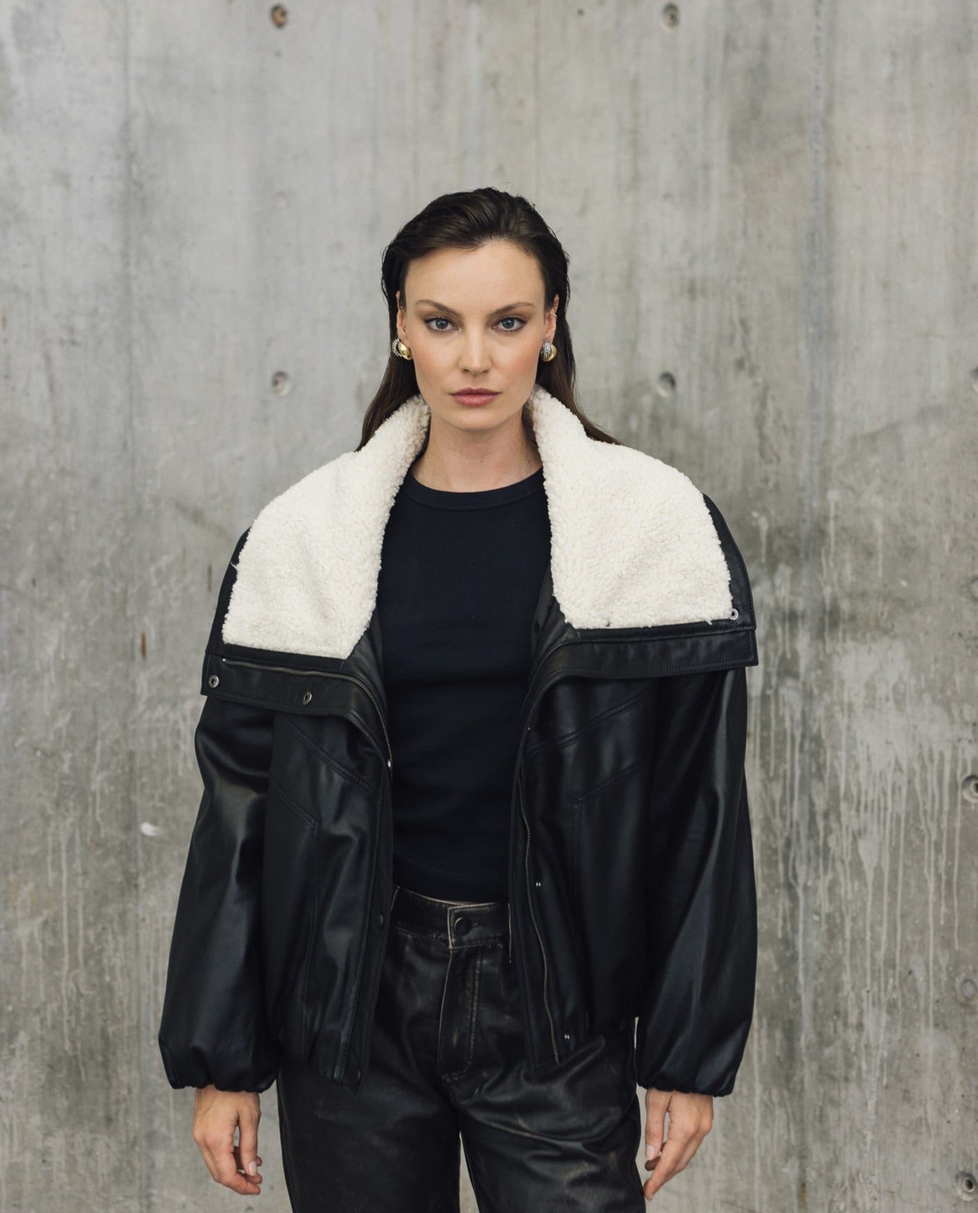Womens Leather Voluminous Jacket - Special Collection - Black 63_727H506_NEG194007_0