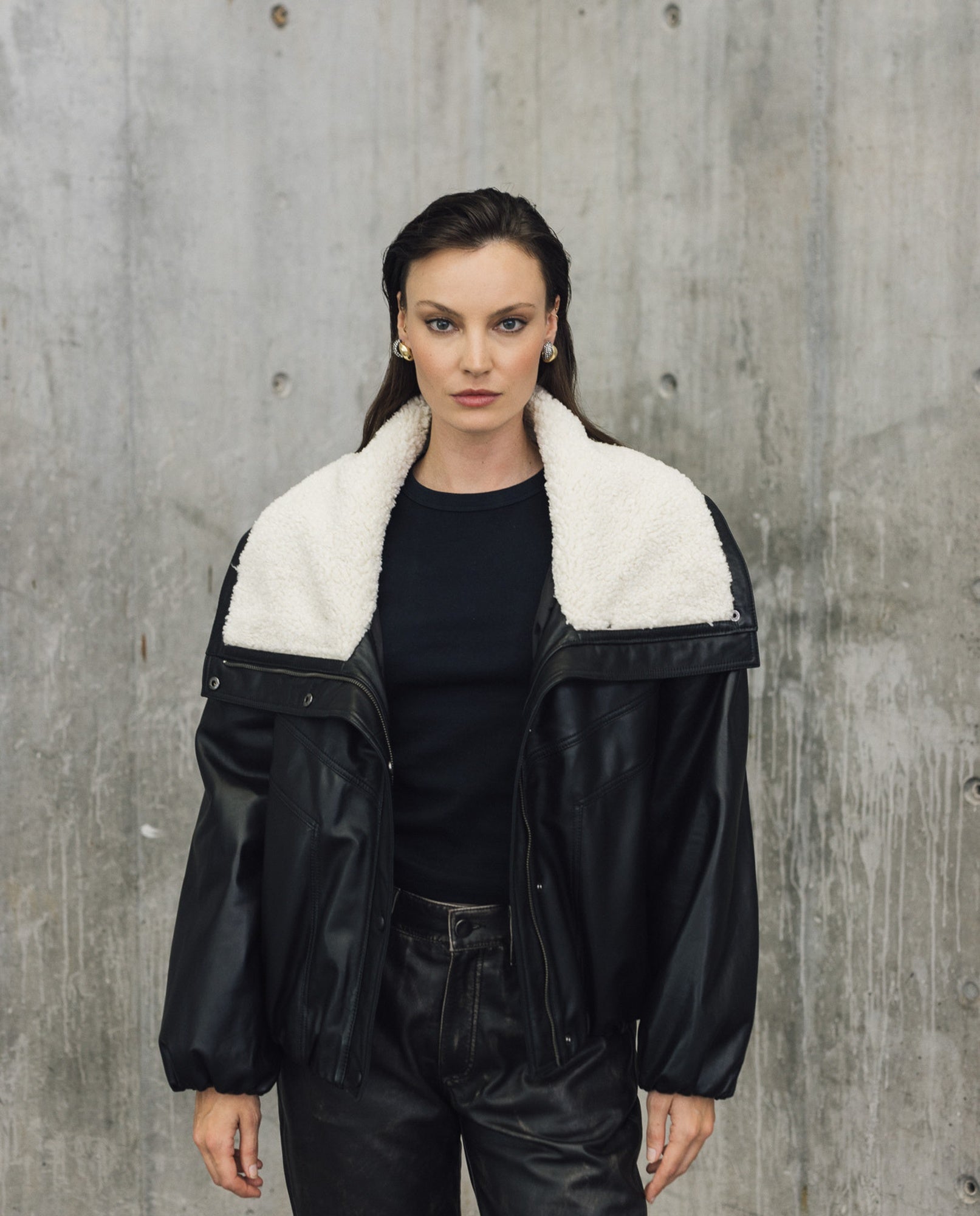 Womens Leather Voluminous Jacket - Special Collection - Black 63_727H506_NEG194007_0