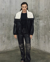 Womens Leather Voluminous Jacket - Special Collection - Black 63_727H506_NEG194007_3
