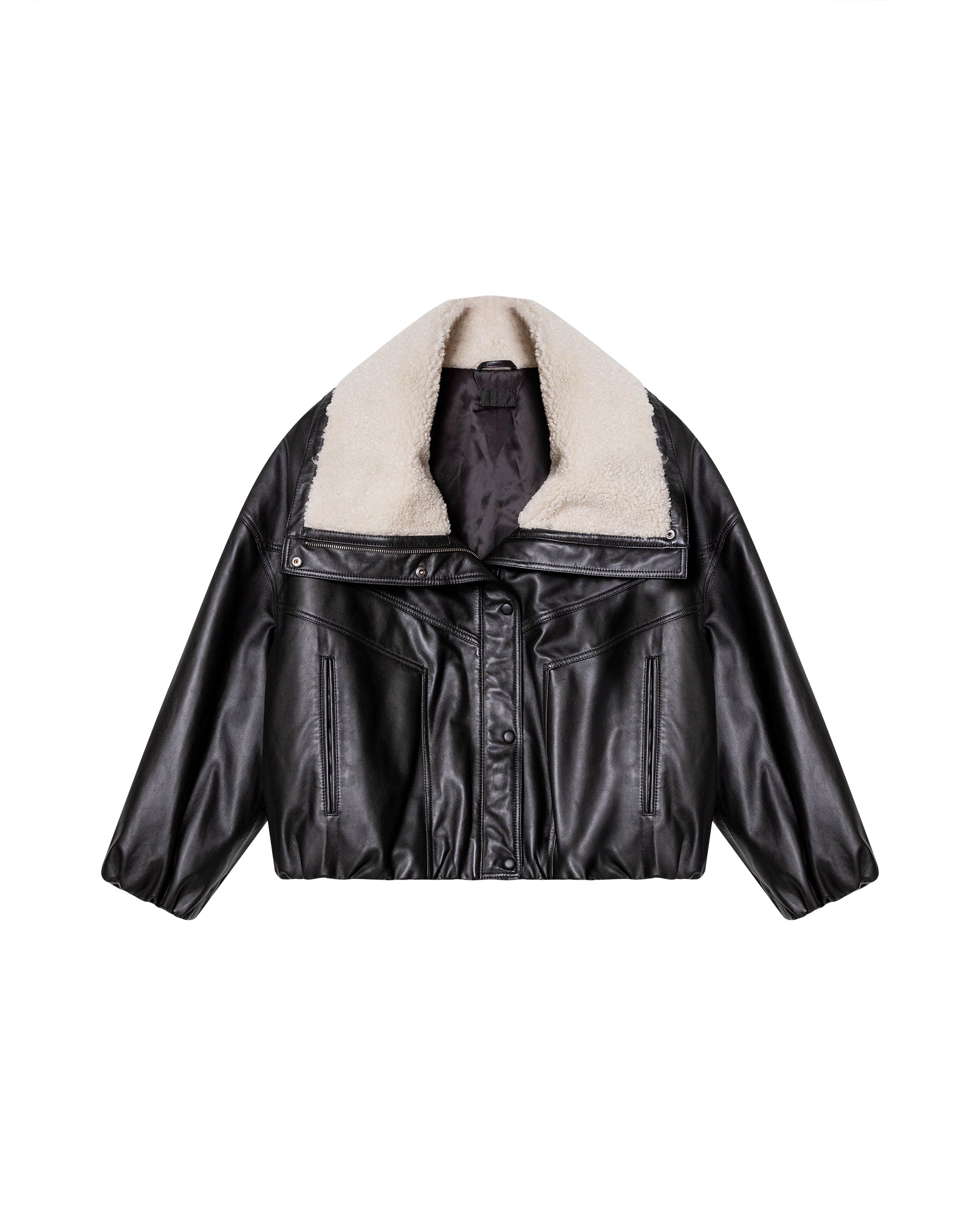 Womens Leather Voluminous Jacket - Special Collection - Black 63_727H506_NEG194007_4