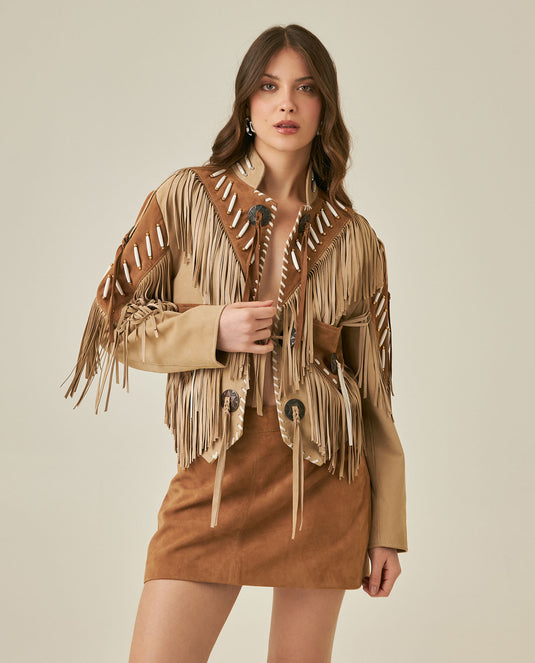 Chaqueta de Mujer Western Rodeo con Flecos - Brown 63_727H701_CAF170808_0