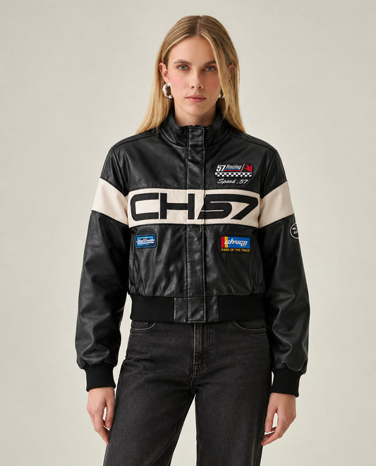 Women's Lambskin Bomber Jacket - Black - Black 63_727H900_NEG194007_1