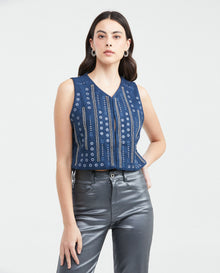 Women´s Embroidered Suede Vest - Blue 63_729F009_AZU193923_0