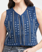 Women´s Embroidered Suede Vest - Blue 63_729F009_AZU193923_4