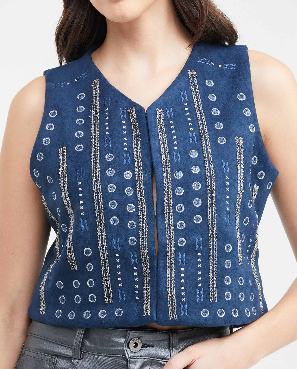 Women´s Embroidered Suede Vest - Blue 63_729F009_AZU193923_4