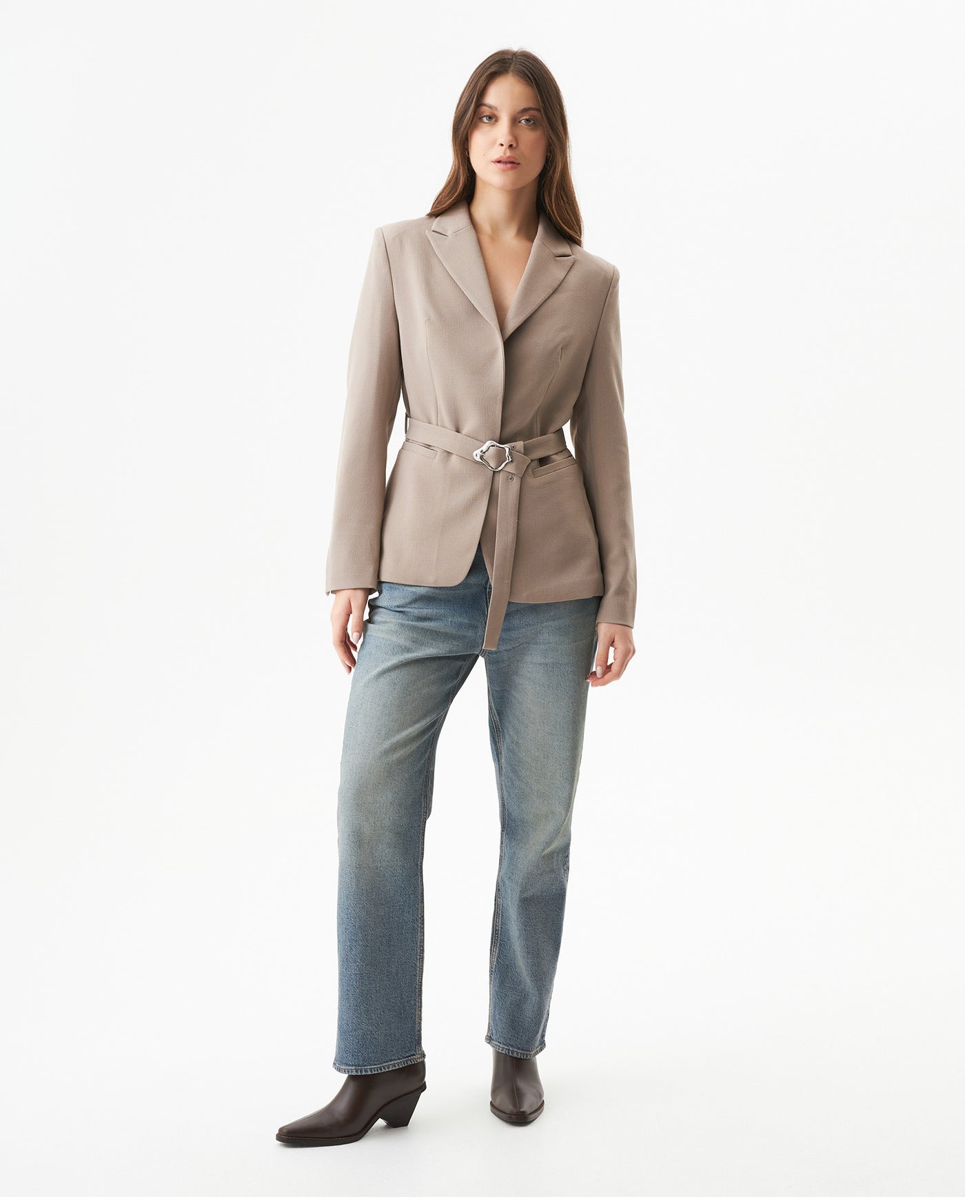 Women's Belted Blazer in Polyester-Rayon Blend, Nocturne 729G000 - 3