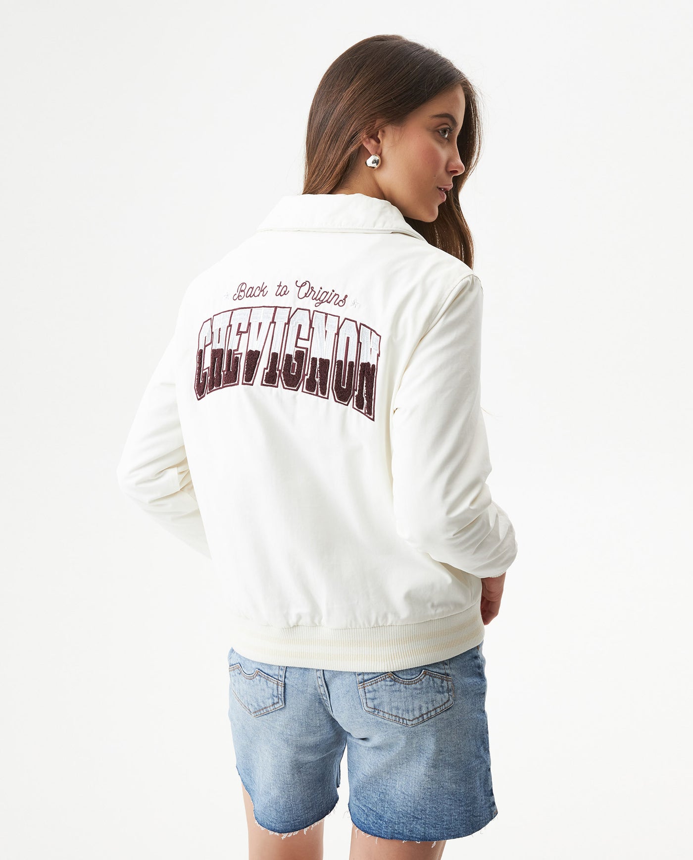 Women's Chenille Embroidered Varsity Bomber in Polyester-Cotton Blend, Ceremony 729G004 - 5
