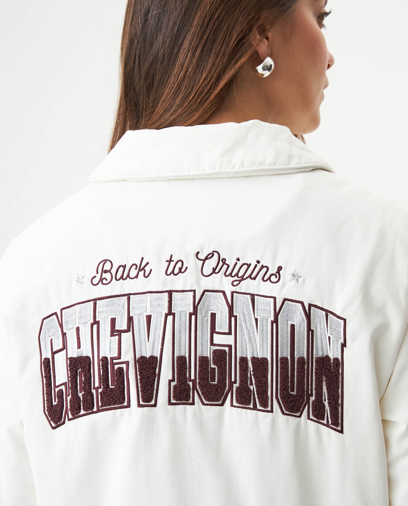 Women's Chenille Embroidered Varsity Bomber in Polyester-Cotton Blend, Ceremony 729G004 - 6