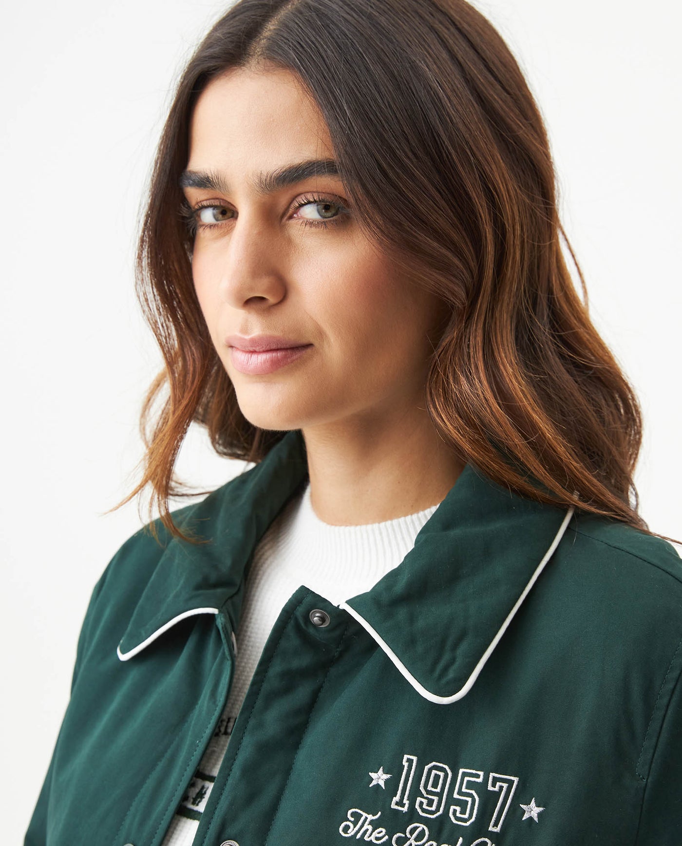 Women's Chenille Embroidered Varsity Bomber in Polyester-Cotton Blend, Ceremony 729G004 - 4