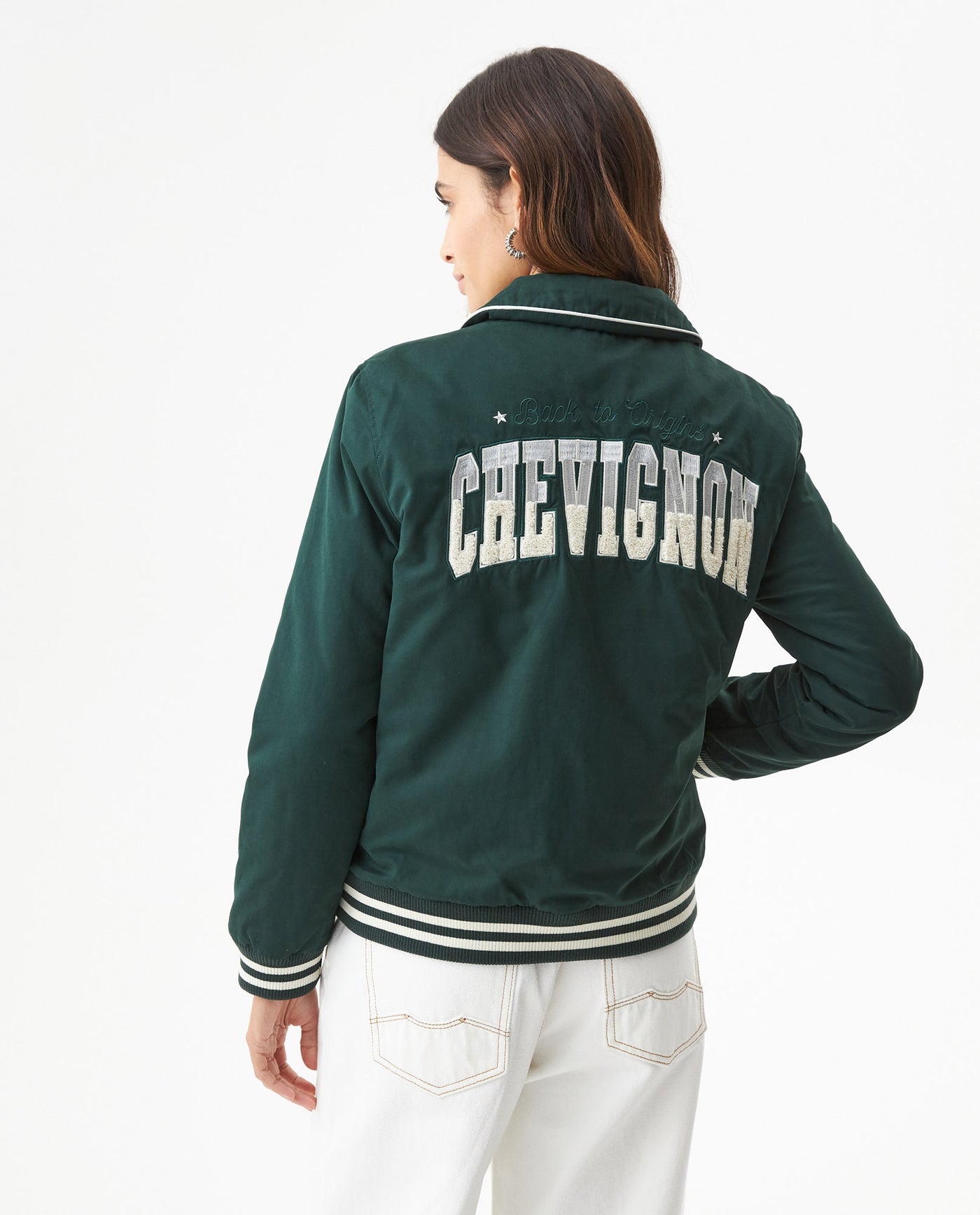Women's Chenille Embroidered Varsity Bomber in Polyester-Cotton Blend, Ceremony 729G004 - 5