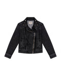 Women's Studded Black Denim Biker Jacket in Lyocell-Cotton Blend, Ballroom 729G007 - 2