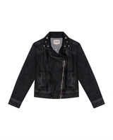Women's Studded Black Denim Biker Jacket in Lyocell-Cotton Blend, Ballroom 729G007 - 2