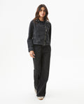 Women's Studded Black Denim Biker Jacket in Lyocell-Cotton Blend, Ballroom 729G007 - 3