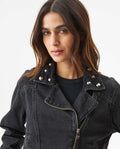 Women's Studded Black Denim Biker Jacket in Lyocell-Cotton Blend, Ballroom 729G007 - 4