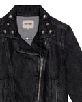 Women's Studded Black Denim Biker Jacket in Lyocell-Cotton Blend, Ballroom 729G007 - 7
