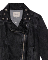 Women's Studded Black Denim Biker Jacket in Lyocell-Cotton Blend, Ballroom 729G007 - 7