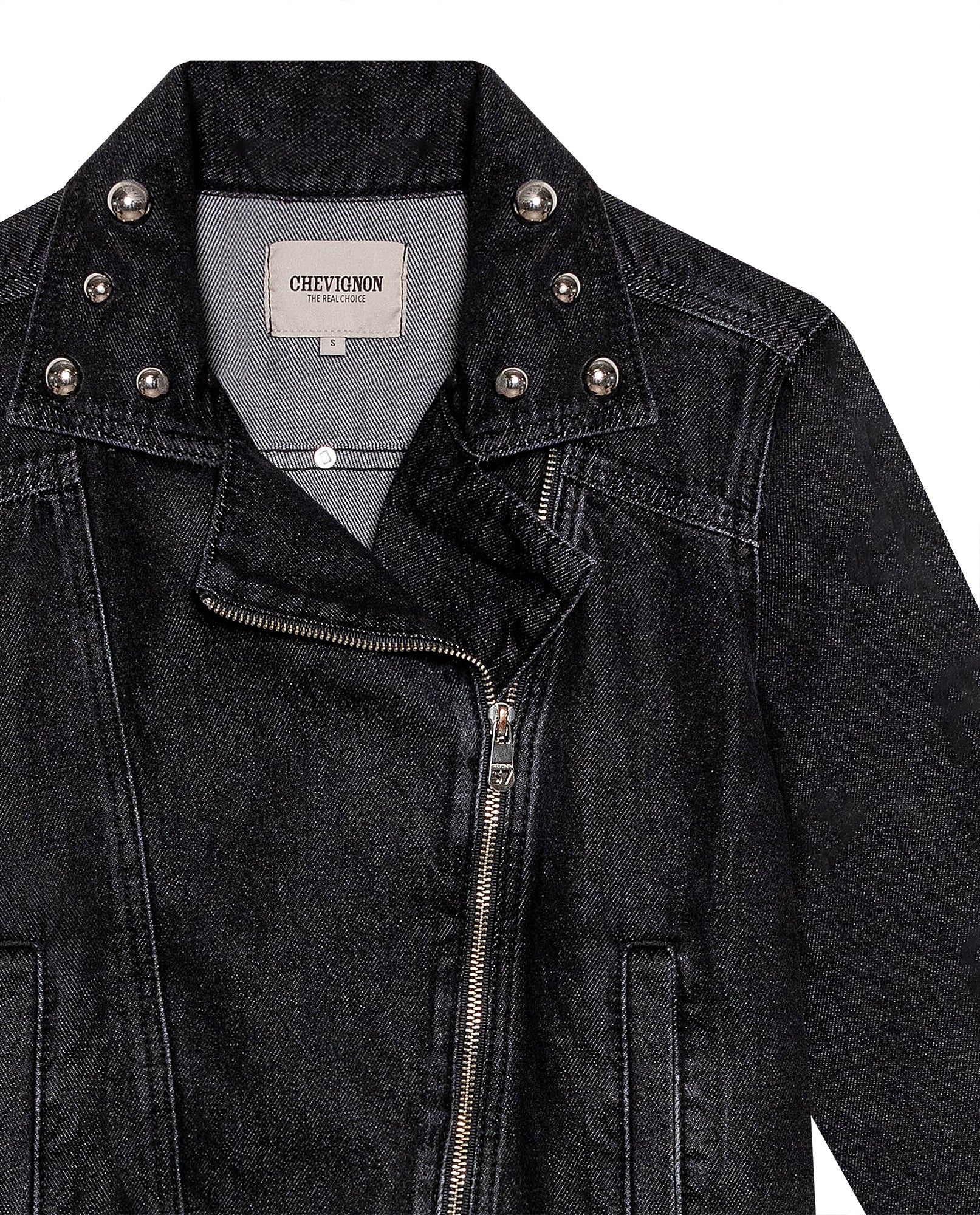 Women's Studded Black Denim Biker Jacket in Lyocell-Cotton Blend, Ballroom 729G007 - 7