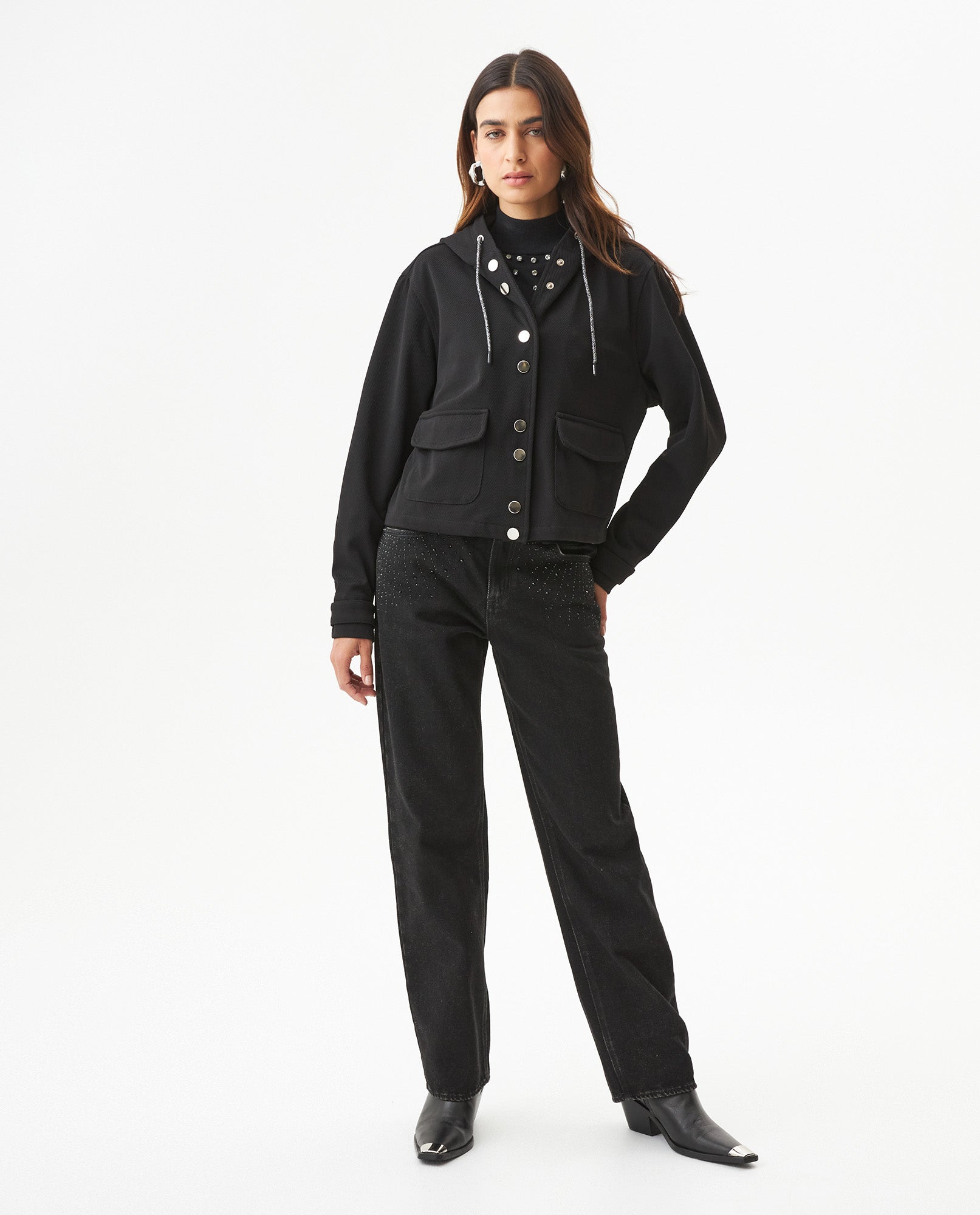Women's Hooded Straight Jacket in Polyester Blend, Festive 729G008 - 3