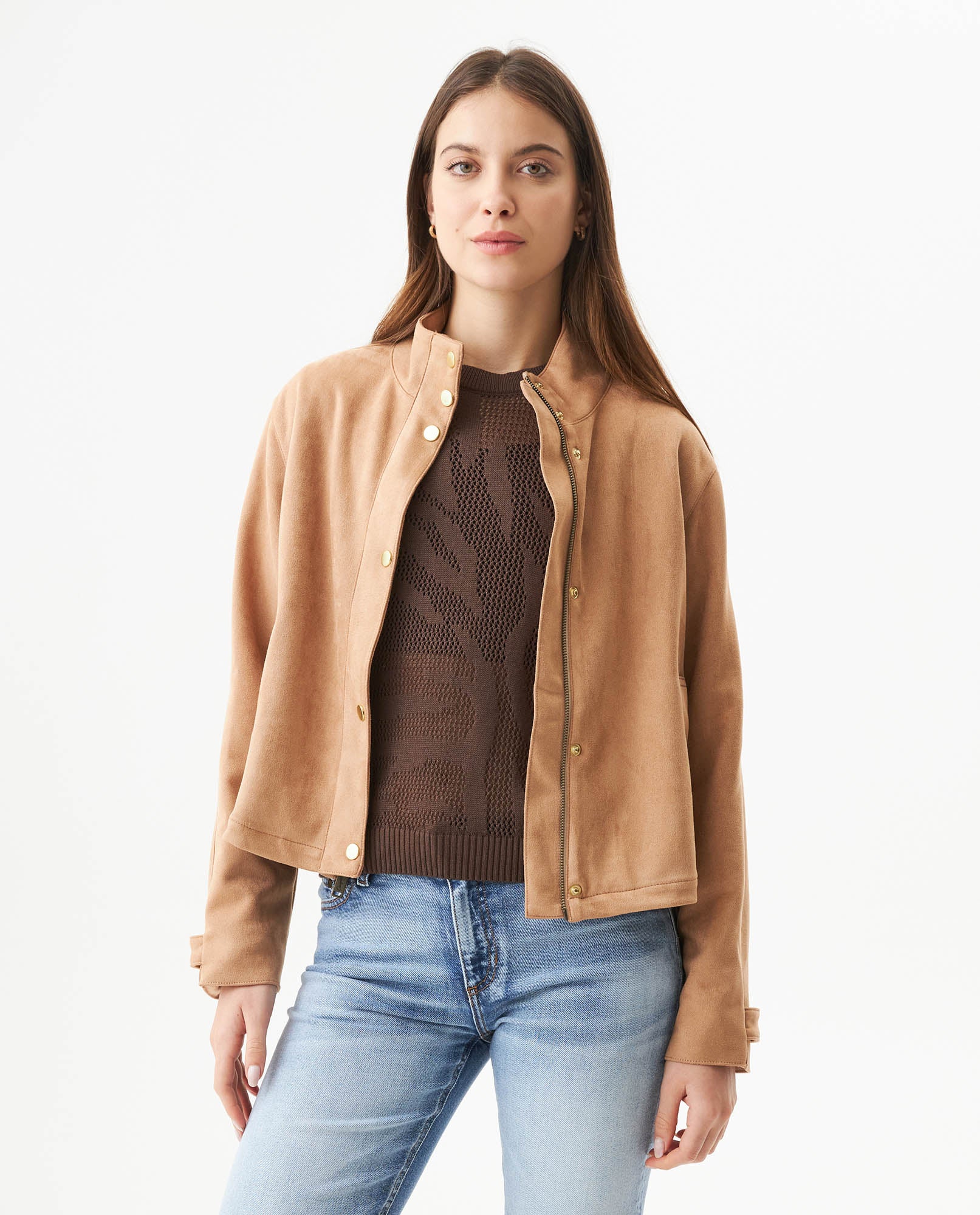 Women's High Collar Straight Fit Jacket in Polyester Stretch Blend, Celebration 729G009 - 1