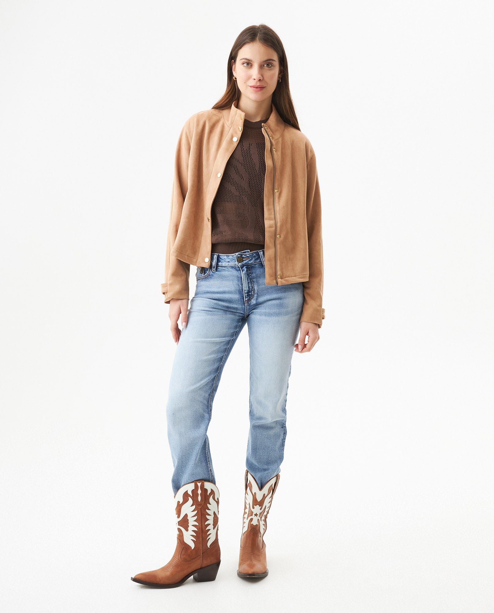 Women's High Collar Straight Fit Jacket in Polyester Stretch Blend, Celebration 729G009 - 3