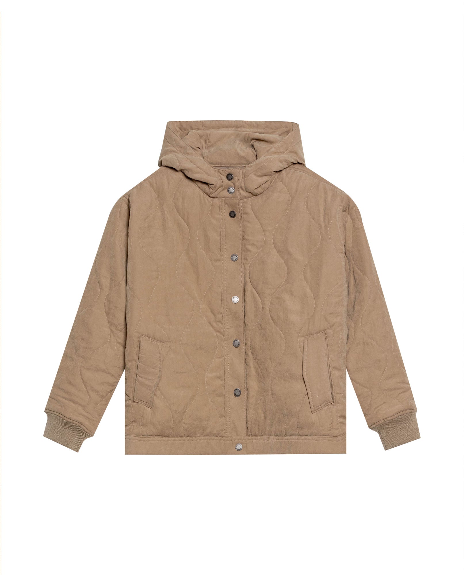 Women's Vertical Wave Quilted Hooded Jacket in Polyester Blend, Heritage - 1
