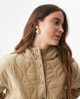 Women's Vertical Wave Quilted Hooded Jacket in Polyester Blend, Heritage - 4