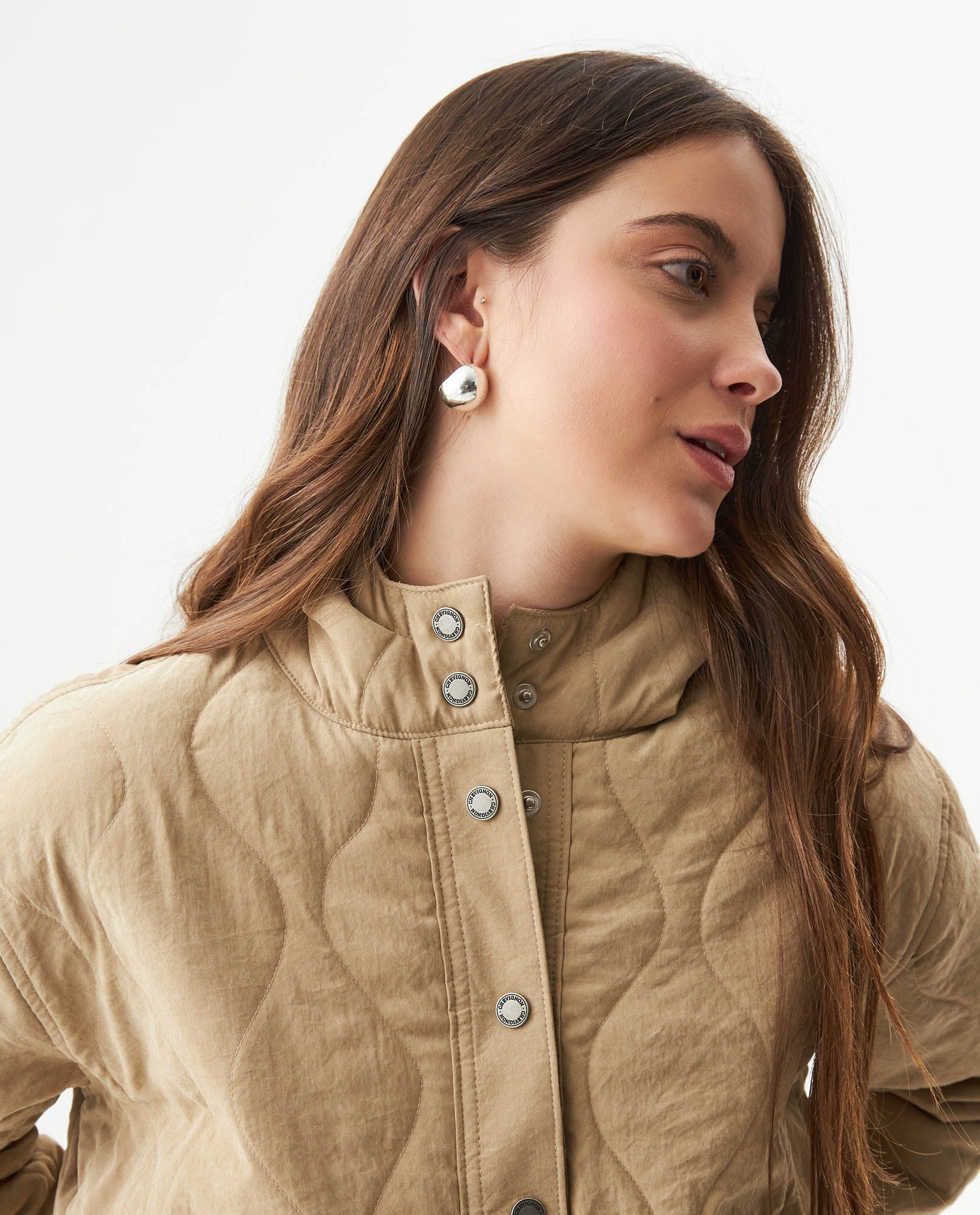 Women's Vertical Wave Quilted Hooded Jacket in Polyester Blend, Heritage - 4