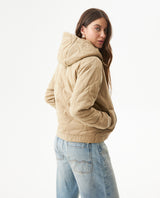 Women's Vertical Wave Quilted Hooded Jacket in Polyester Blend, Heritage - 5