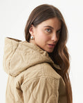 Women's Vertical Wave Quilted Hooded Jacket in Polyester Blend, Heritage - 6