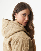 Women's Vertical Wave Quilted Hooded Jacket in Polyester Blend, Heritage - 6