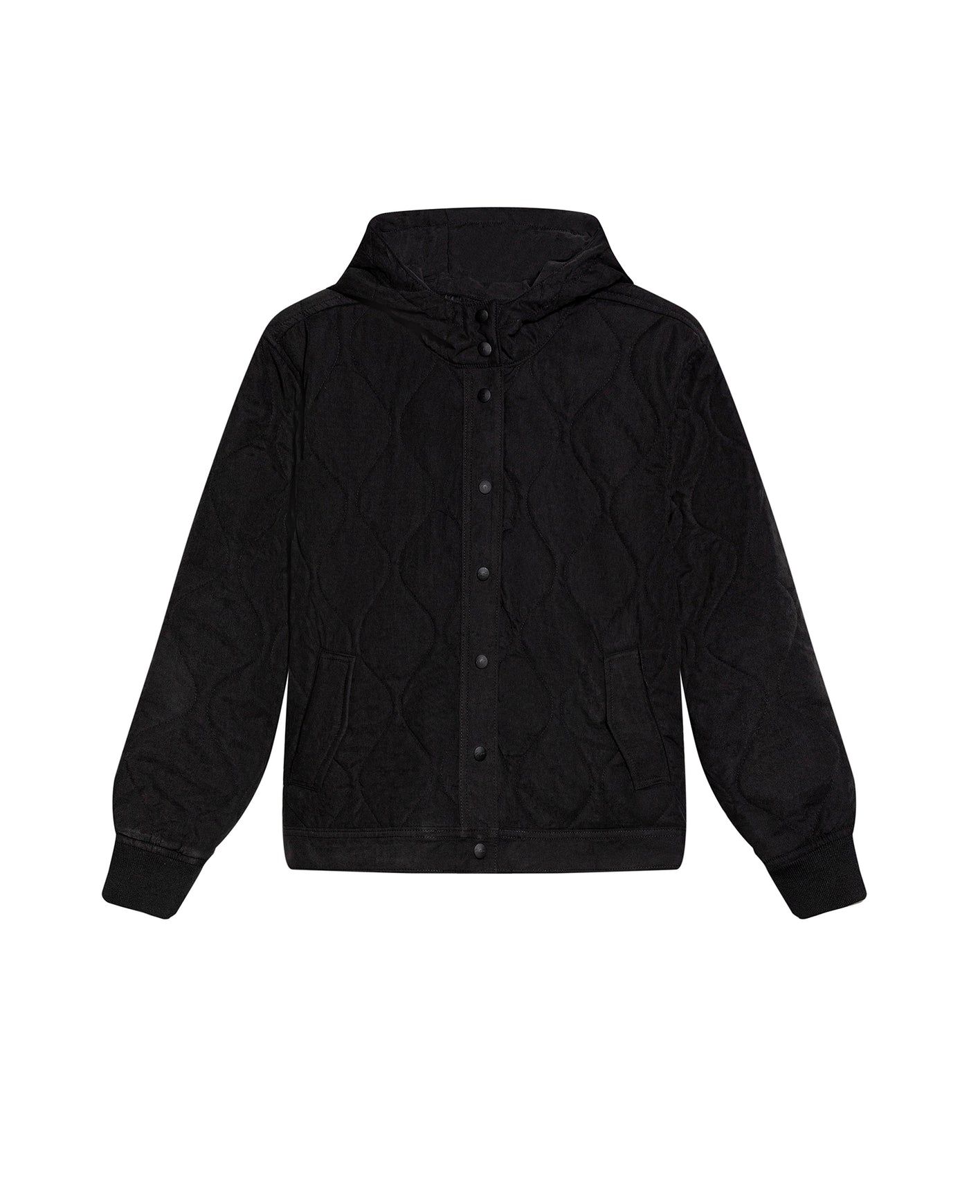 Women's Vertical Wave Quilted Hooded Jacket in Polyester Blend, Heritage - 1