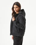 Women's Vertical Wave Quilted Hooded Jacket in Polyester Blend, Heritage - 2
