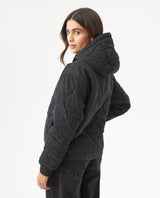 Women's Vertical Wave Quilted Hooded Jacket in Polyester Blend, Heritage - 5