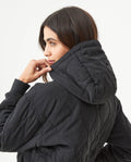 Women's Vertical Wave Quilted Hooded Jacket in Polyester Blend, Heritage - 6