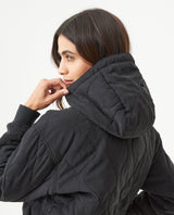 Women's Vertical Wave Quilted Hooded Jacket in Polyester Blend, Heritage - 6