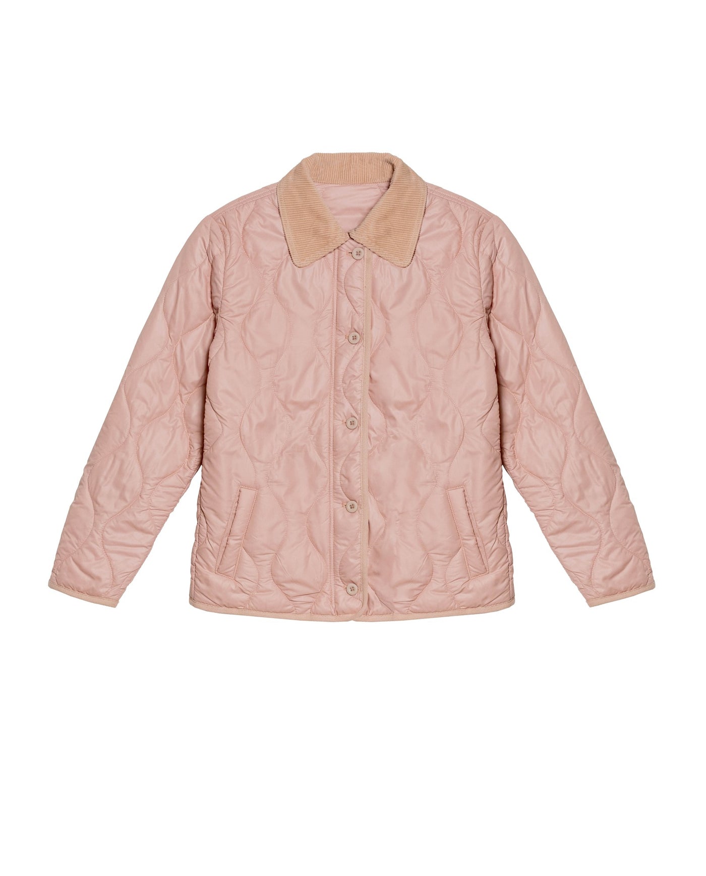 Women's Corduroy Collar Wave Quilted Jacket in Polyester, Radiant - 1