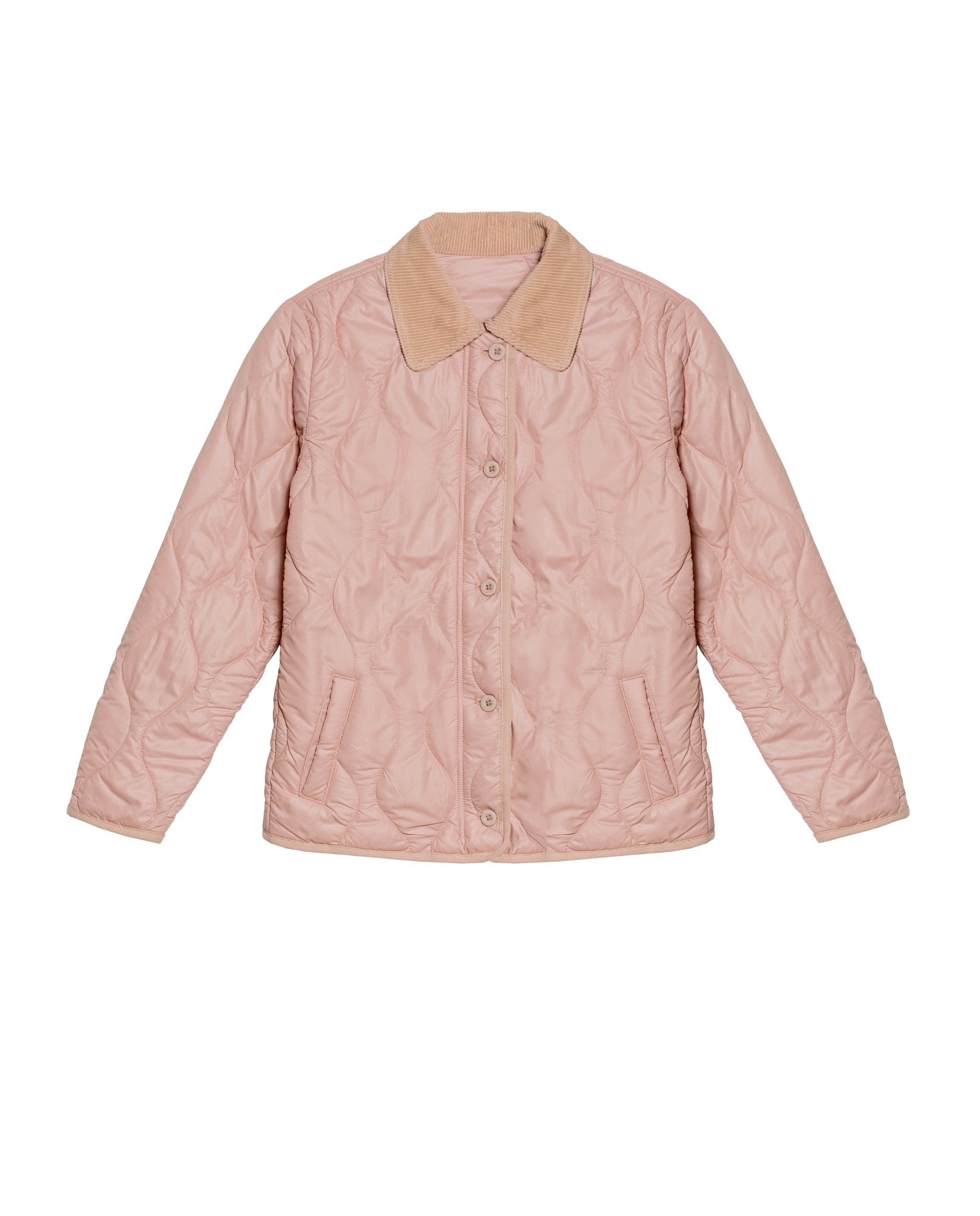 Women's Corduroy Collar Wave Quilted Jacket in Polyester, Radiant - 1
